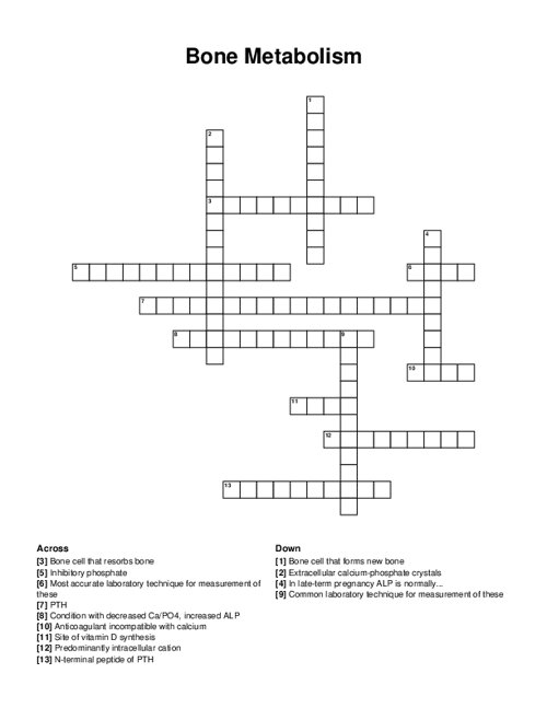 Bone Metabolism Crossword Puzzle