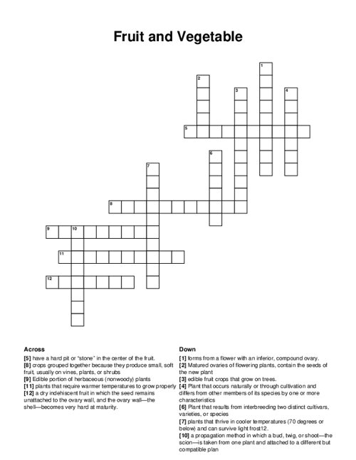 Fruit and Vegetable Crossword Puzzle