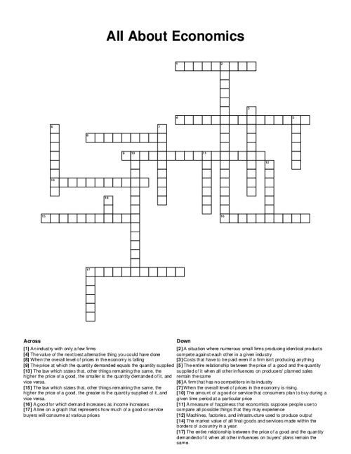 All About Economics Crossword Puzzle