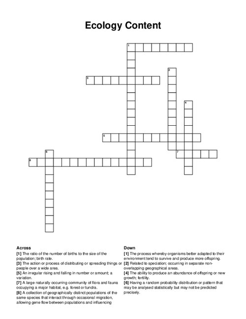 Ecology Content Crossword Puzzle