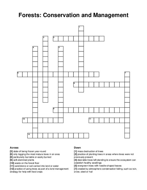 Forests: Conservation and Management Crossword Puzzle