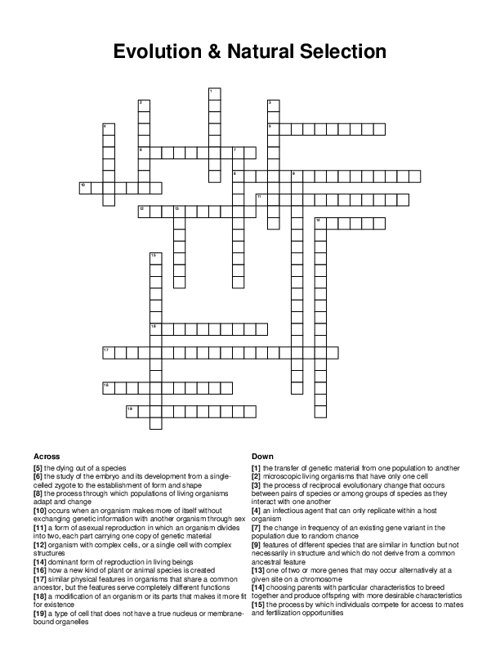 Evolution & Natural Selection Crossword Puzzle