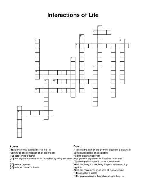 Interactions of Life Crossword Puzzle