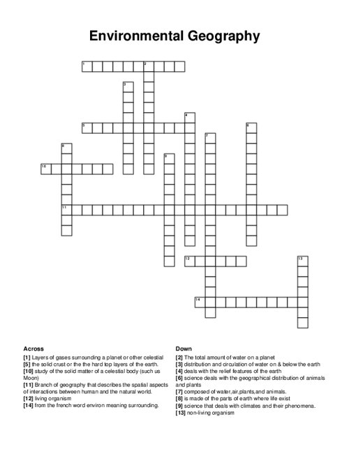 Environmental Geography Crossword Puzzle