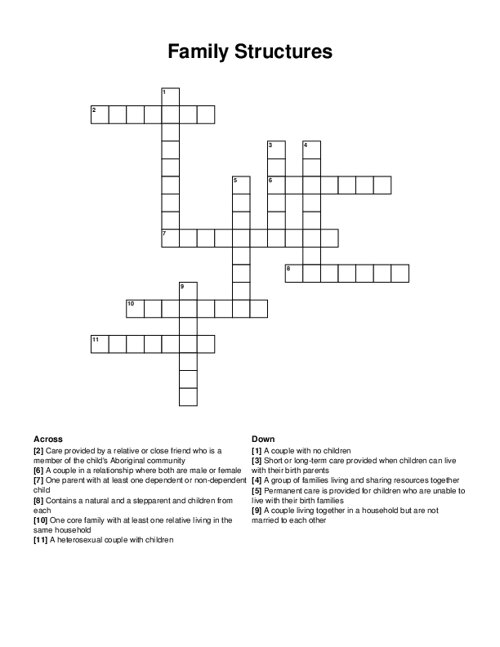 Family Structures Crossword Puzzle