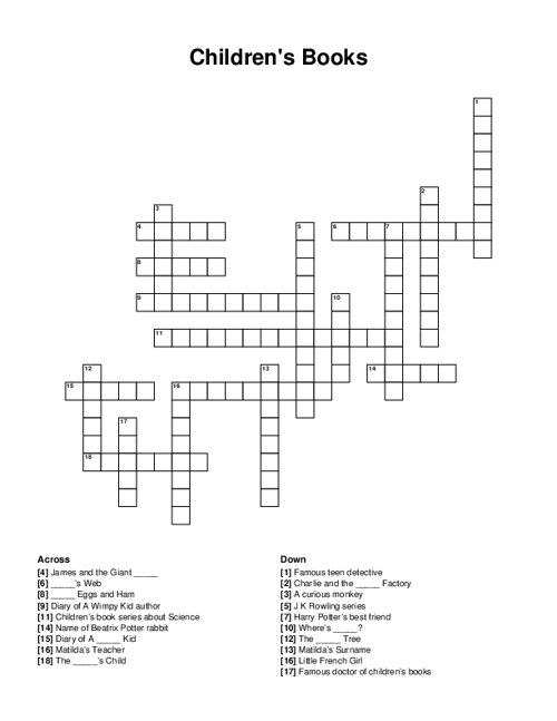 Childrens Books Crossword Puzzle