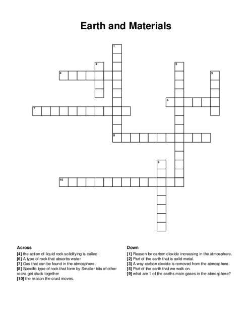 Earth and Materials Crossword Puzzle