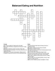 Balanced Eating and Nutrition crossword puzzle