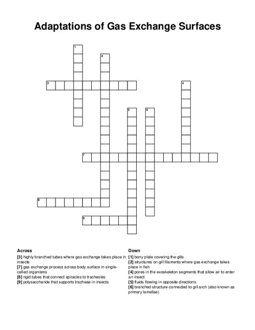 Adaptations of Gas Exchange Surfaces Crossword Puzzle