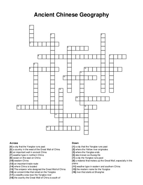 Ancient Chinese Geography Crossword Puzzle