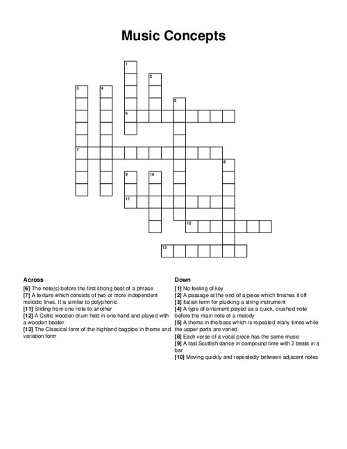 Music Concepts Crossword Puzzle