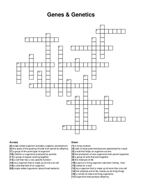 Genes & Genetics Crossword Puzzle
