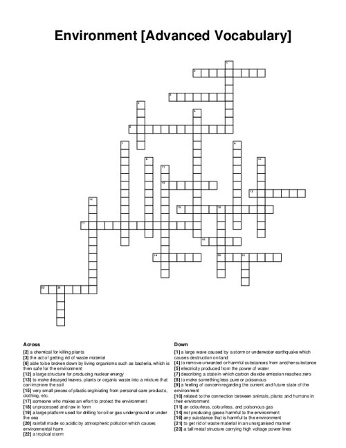 Environment [Advanced Vocabulary] Crossword Puzzle