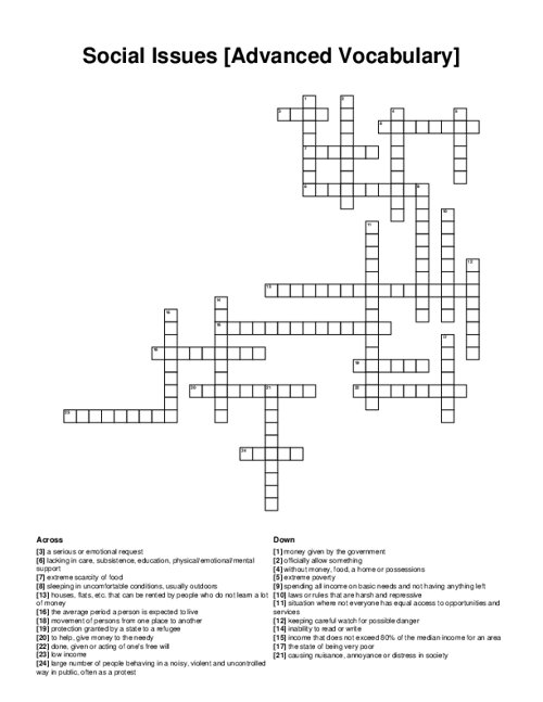 Social Issues [Advanced Vocabulary] Crossword Puzzle