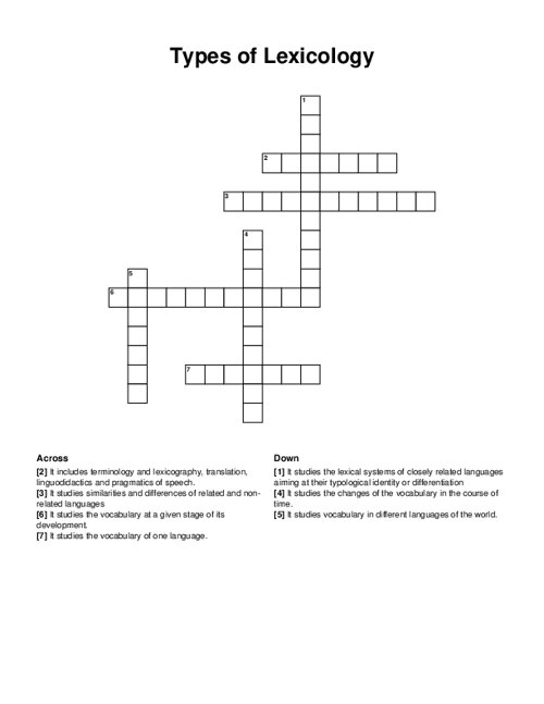 Types of Lexicology Crossword Puzzle