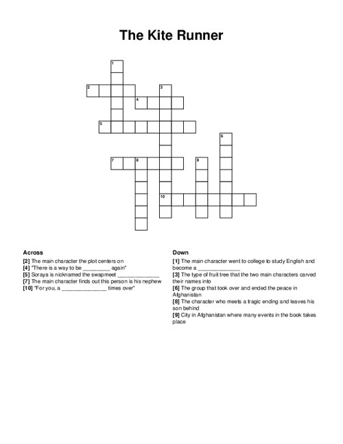 The Kite Runner Crossword Puzzle