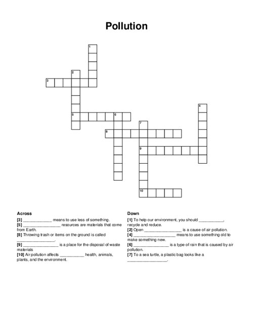 Pollution Crossword Puzzle