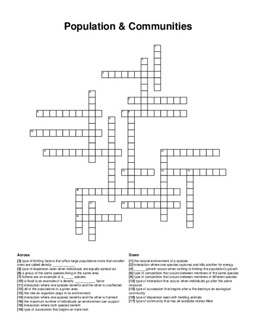 Population & Communities Crossword Puzzle