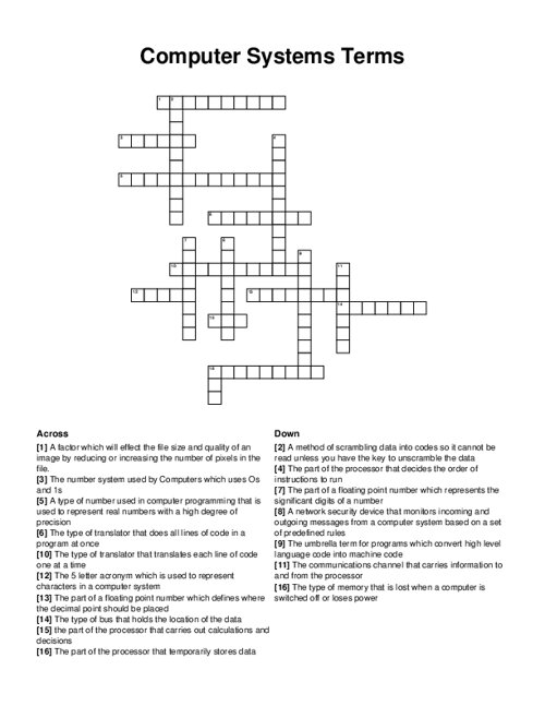 Computer Systems Terms Crossword Puzzle