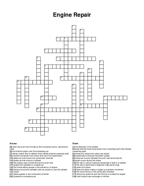 Engine Repair Crossword Puzzle