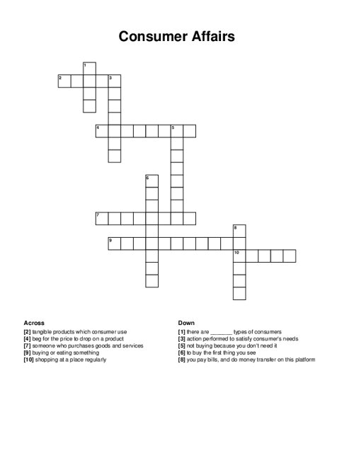 Consumer Affairs Crossword Puzzle