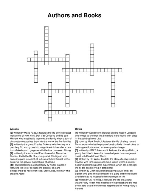 Authors and Books Crossword Puzzle