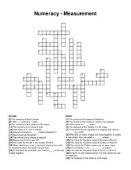 Numeracy - Measurement crossword puzzle