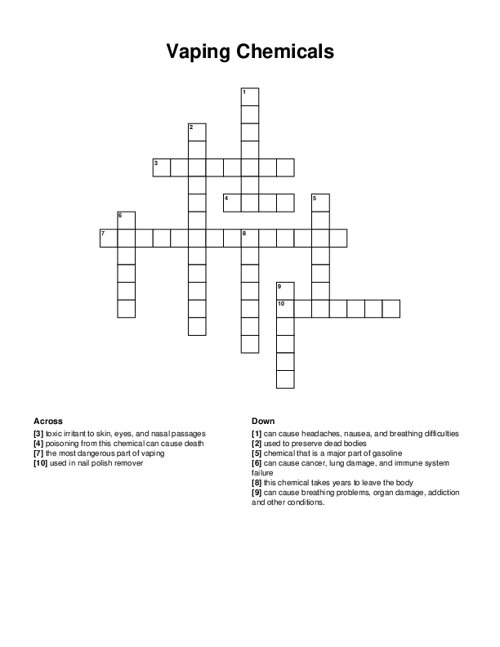 Vaping Chemicals Crossword Puzzle