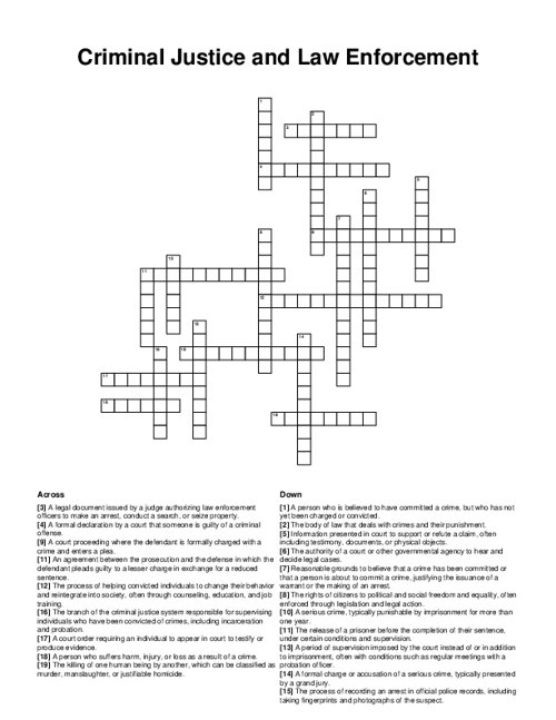 Criminal Justice and Law Enforcement Crossword Puzzle