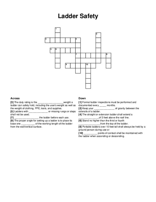 Ladder Safety Crossword Puzzle