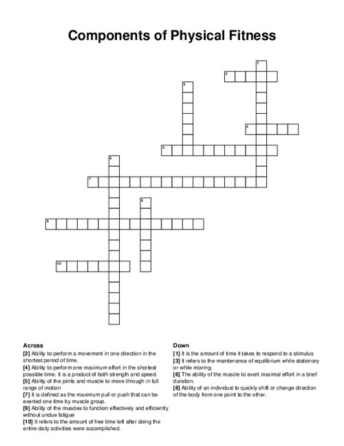 Components of Physical Fitness Crossword Puzzle