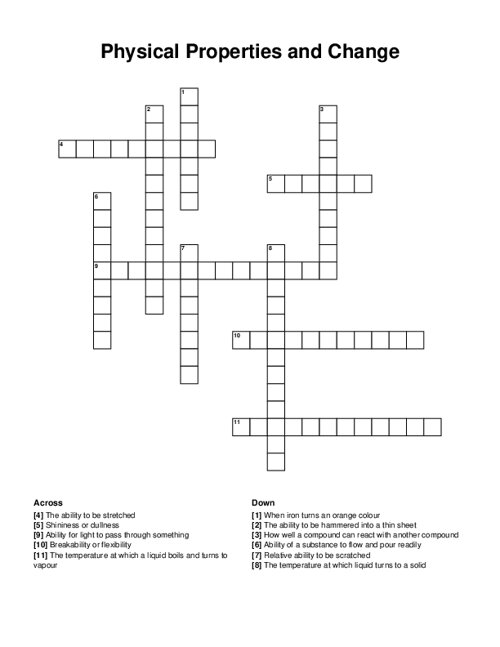 Physical Properties and Change Crossword Puzzle