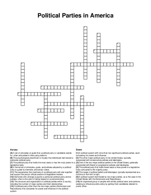 Political Parties in America Crossword Puzzle