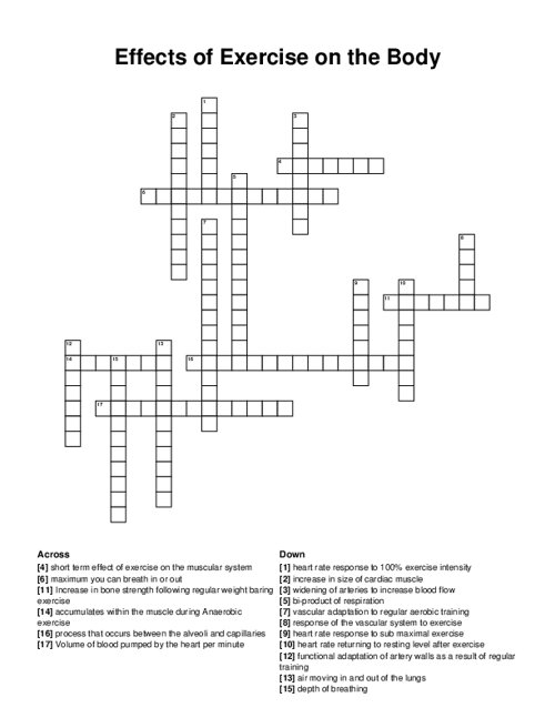 Effects of Exercise on the Body Crossword Puzzle
