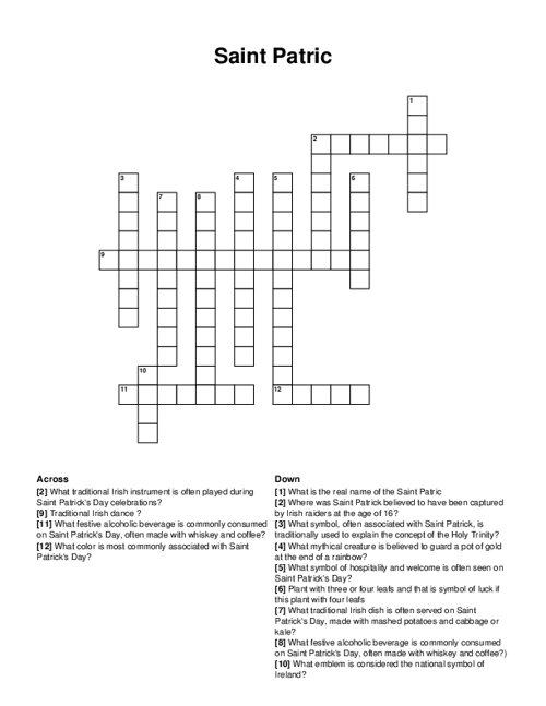 Saint Patric Crossword Puzzle