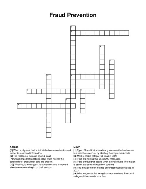 Fraud Prevention Crossword Puzzle