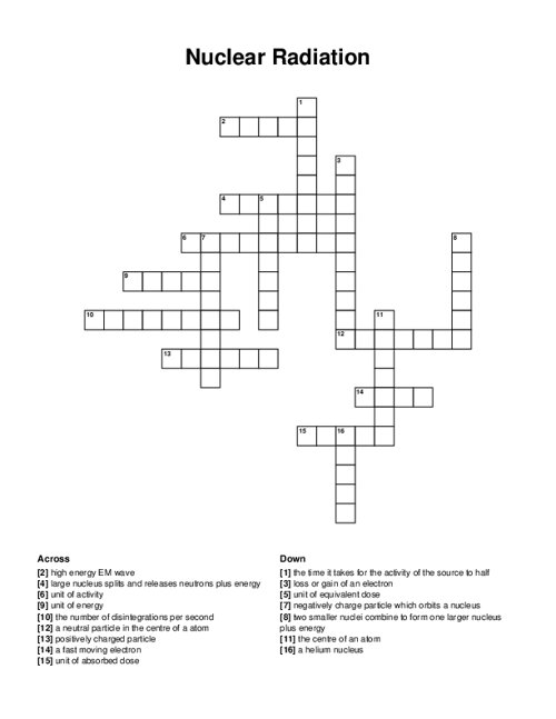 Nuclear Radiation Crossword Puzzle