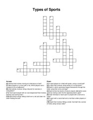 Types of Sports crossword puzzle