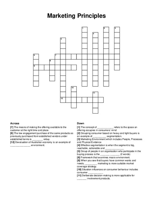 Marketing Principles Crossword Puzzle