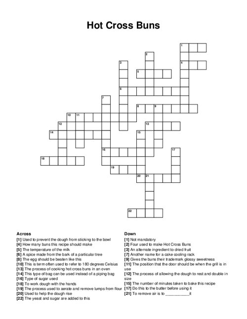 Hot Cross Buns Crossword Puzzle