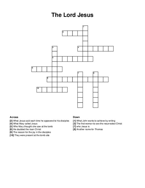 The Lord Jesus Crossword Puzzle