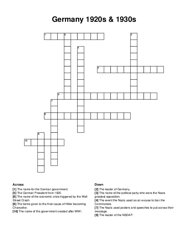 Germany 1920s & 1930s crossword puzzle