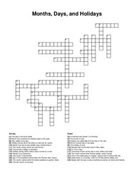 Months, Days, and Holidays crossword puzzle