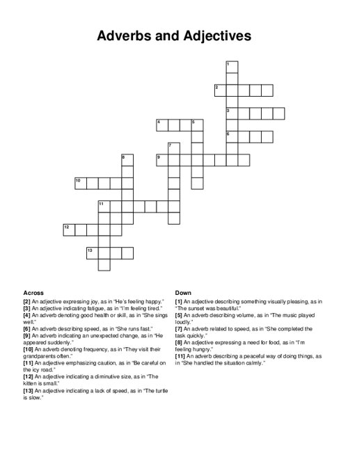 Adverbs and Adjectives Crossword Puzzle