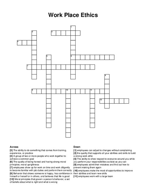 Work Place Ethics Crossword Puzzle