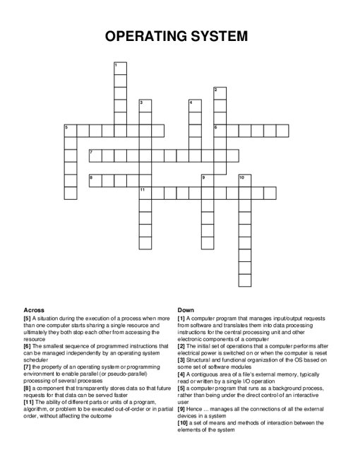 OPERATING SYSTEM Crossword Puzzle