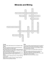 Minerals and Mining crossword puzzle