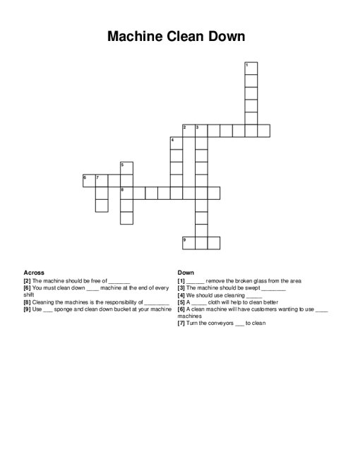 Machine Clean Down Crossword Puzzle