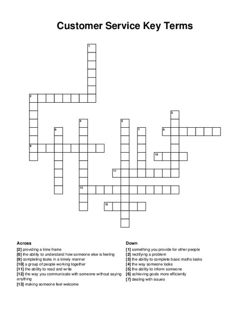 Customer Service Key Terms Crossword Puzzle