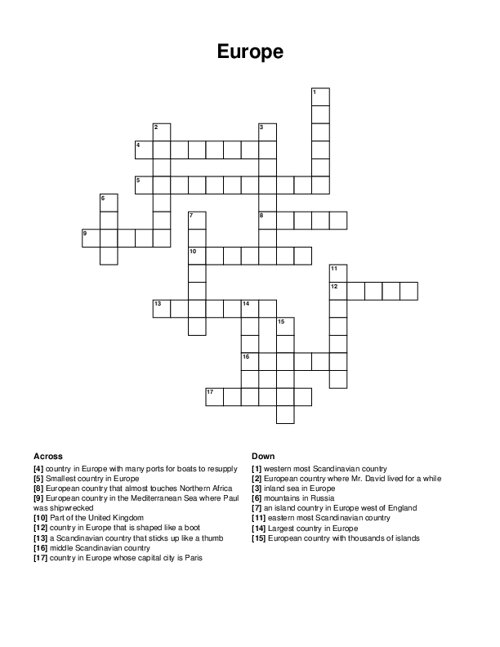 Europe Crossword Puzzle